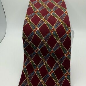 Ralph Lauren Chaps Burgundy and Blue Geometric Tie All Silk